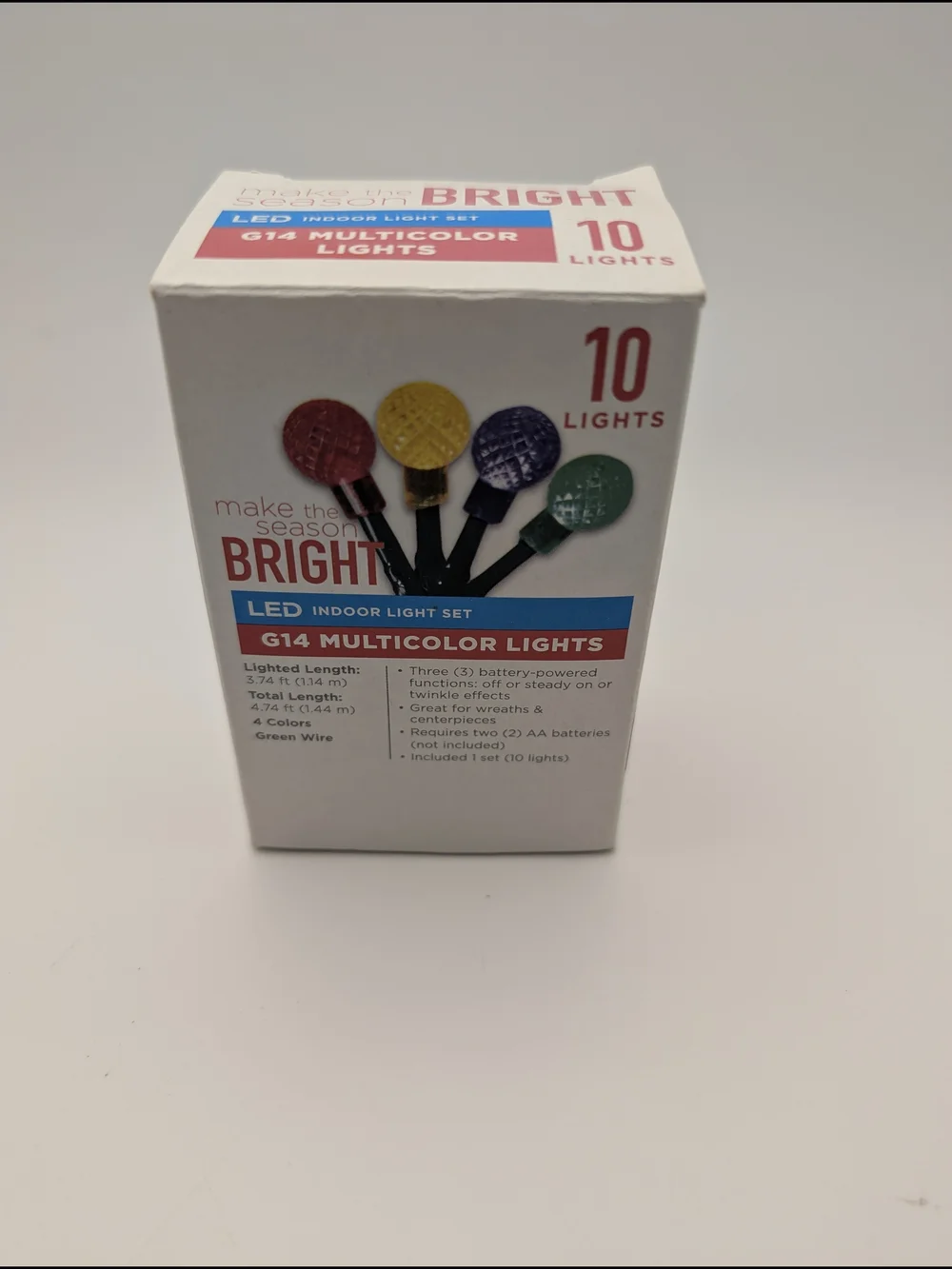 Make The Season Bright Battery Operated Mulitcolor G14 Led 10 Light Set New